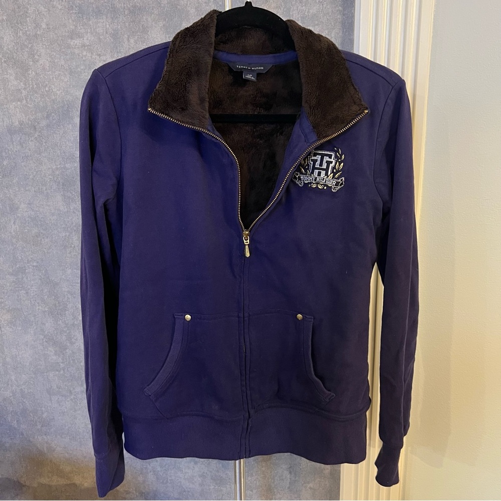Tommy Hilfiger purple fleece lined zip up sweatshirt Sweater S / P Small Hoodie